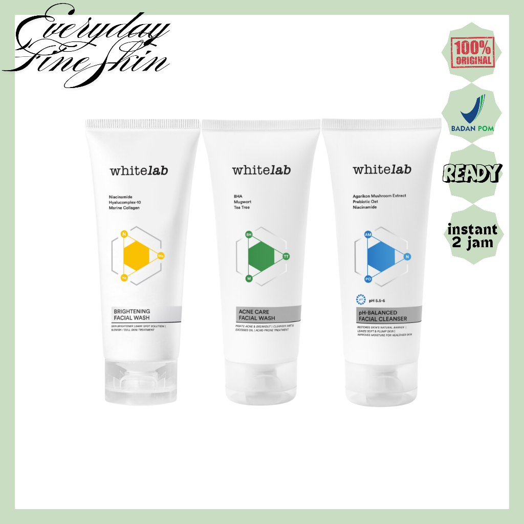 WHITELAB Facial Wash Series Brightening | Acne Care | pH-Balanced Cleanser White Lab BPOM