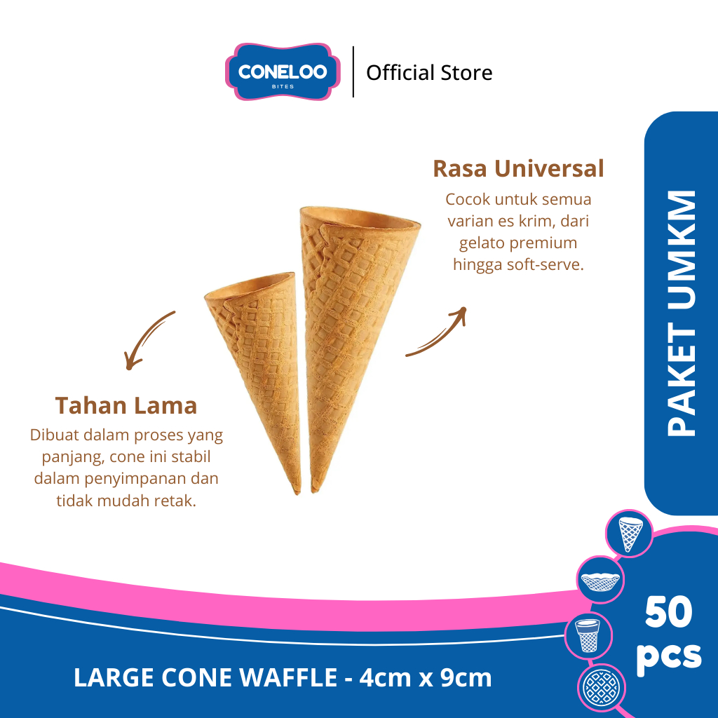 

RiDn PAKET UMKM Large Cone Es Krim 4cm x 9cm isi 50pcs