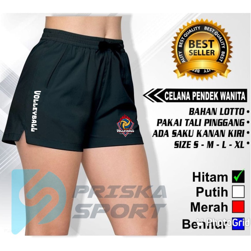 Celana pendek voli cewek celana olahraga perempuan short pants hitam polos logo sport celana voli wa