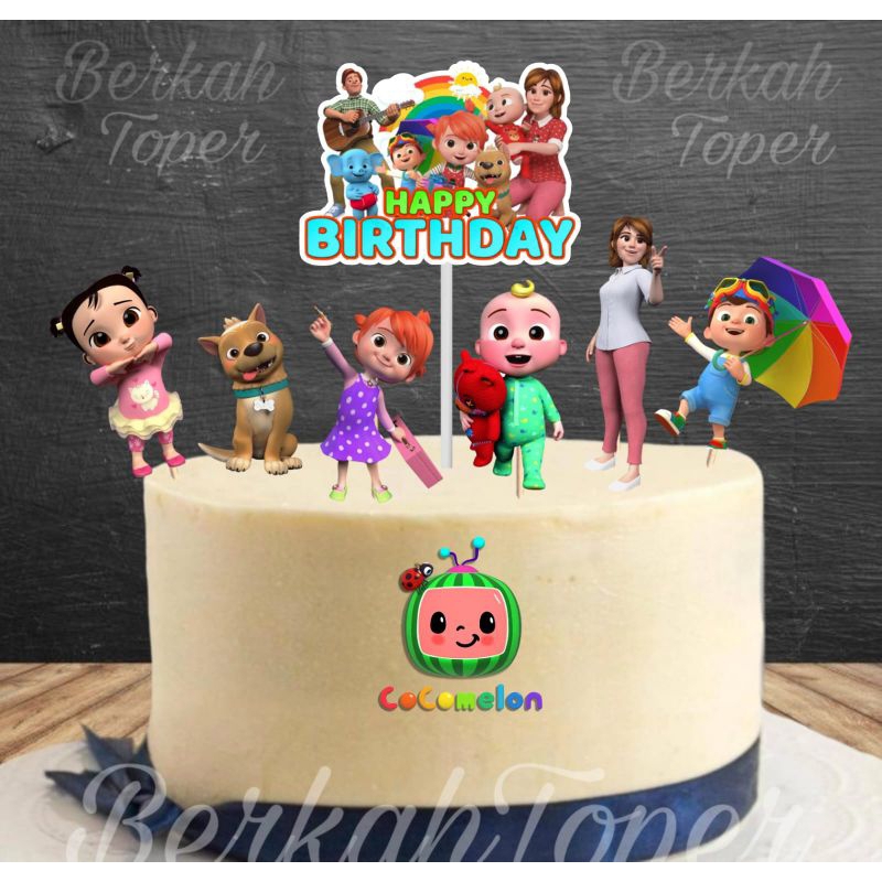 Topper Cocomelon, topper cake, hiasan kue ulang tahun topper karakter Cocomelon