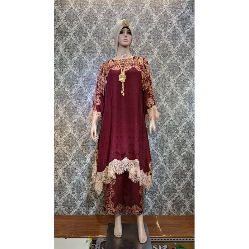 Setelan Celana Kulot Batik Viscose Sutra | Set Atasan Tunik Celana Batik Cap Lace | Aurelia Collecti