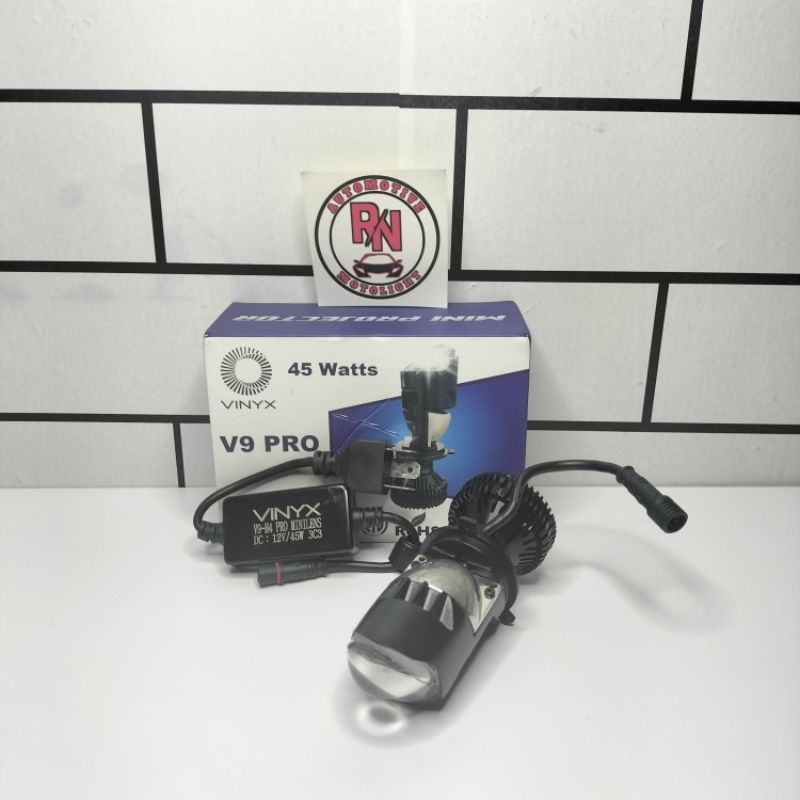 Lampu Headlamp Projector Mini Lens H4 V9 Pro Gen 2 Vinyx Sinar Putih Cut Off Flat Motor Mobil