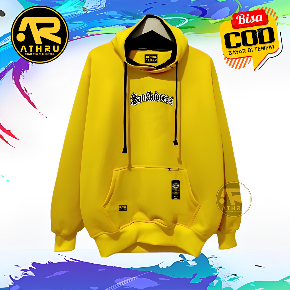 Athru Sweater Hoodie Pria Wanita Sablon Sanandres Warna Kuning Kenari Bahan Tebal Adem Brand Lokal