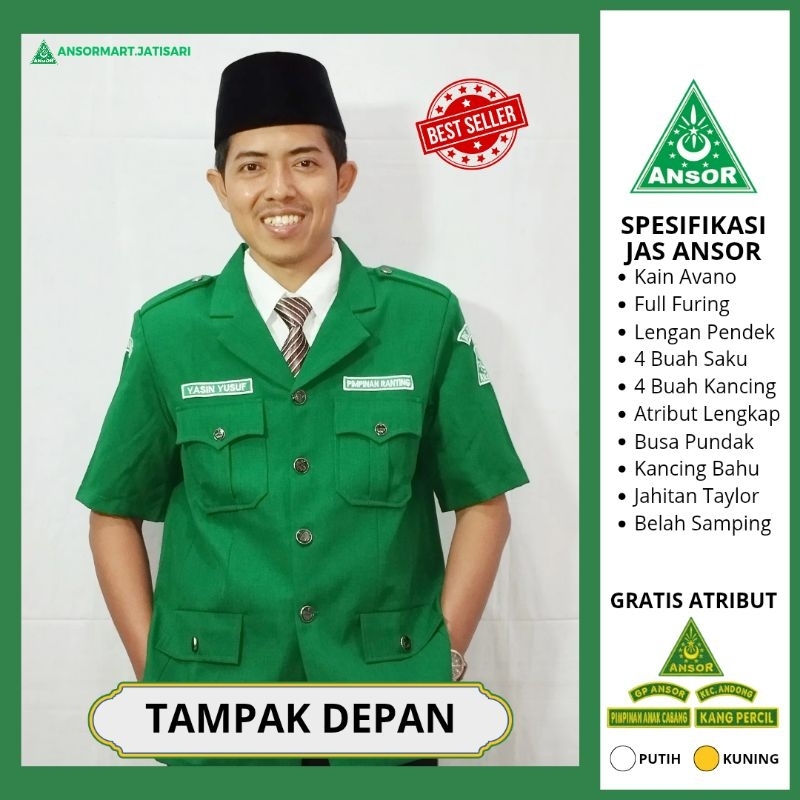 jas ansor lengan pendek lengkap atribut bordir original jahitan taylor