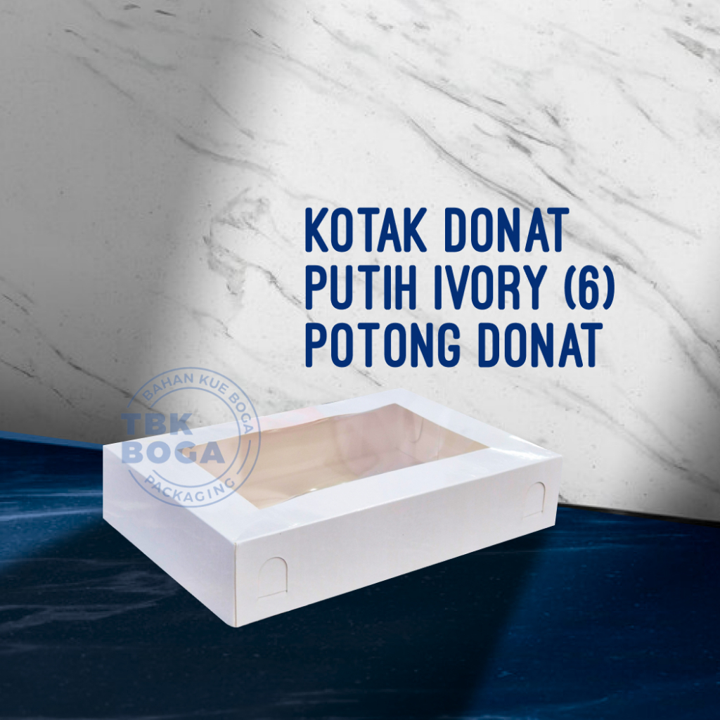 

Box Kotak Donat ( 6 donat / 10 pcs ) Putih Ivory Senyawa Kue Donut Food Grade