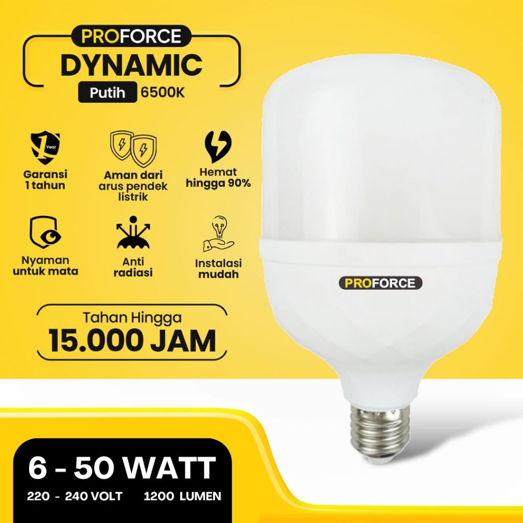 Proforce Bohlam Lampu LED Warna Cahaya Putih Dynamic Hemat Energi Super Terang Harga Murah Grosir Be
