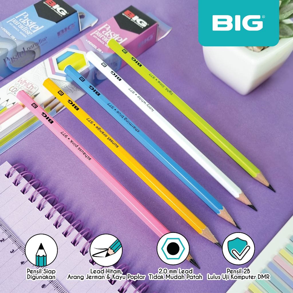 

12 Pcs BIG Pensil 2B Pastel Paradise Warna Elegan Graphite Pencil Extra Dark PS-977