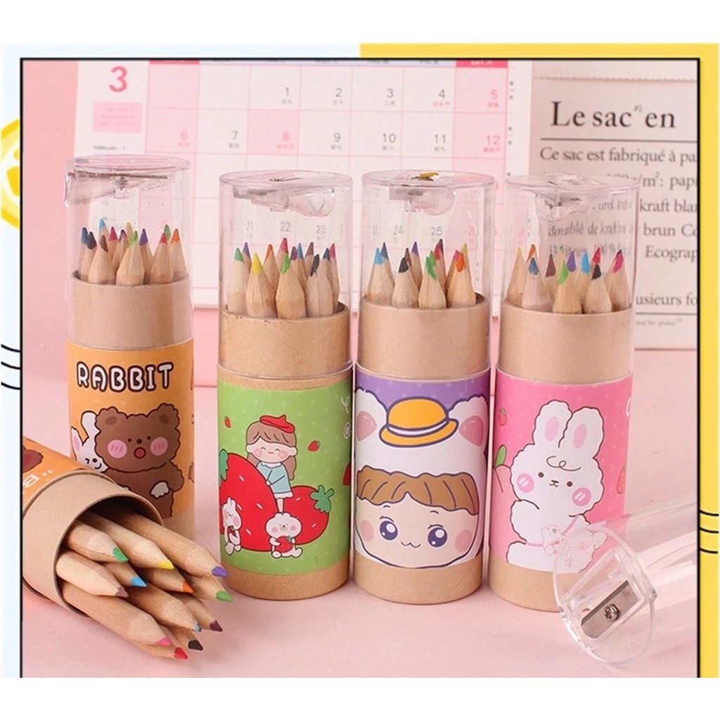 

Pensil Warna 12 IN 1 + Serutan Pensil Color Pencils Quality Pensil Warna Karakter Kemasan Tabung