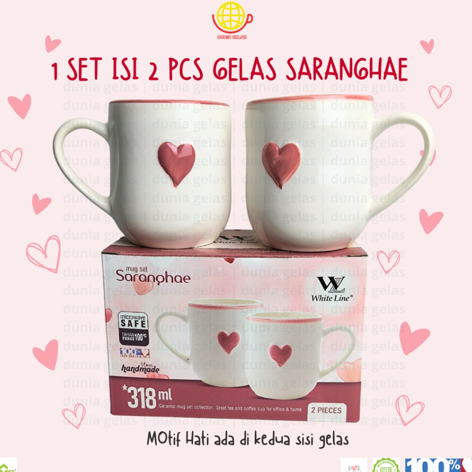 Wow Murah Meriah 1 Set isi 2 pcs Gelas Mug Saranghae 318 ml  Gelas Keramik Set  Gelas Kado  Cangkir 
