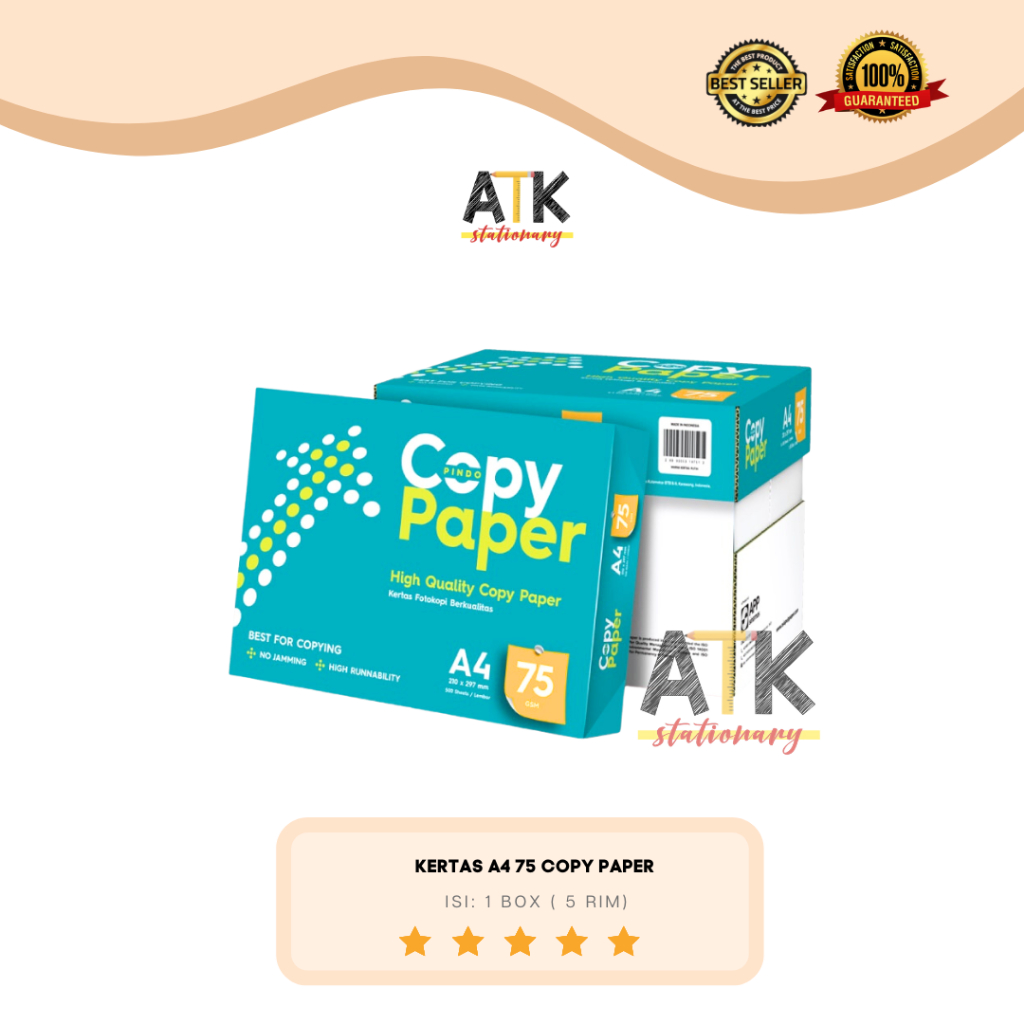 

( 1 BOX) Kertas Fotocopy HVS A4 75 Copy Paper 1 BOX 5 Rim atk