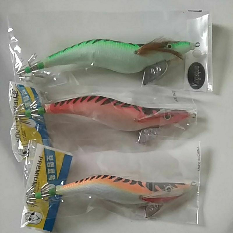 umpan pancing cumi nyala bentuk udang kayu bunyi size 3.0 3.5 4.0 premium hook king squid