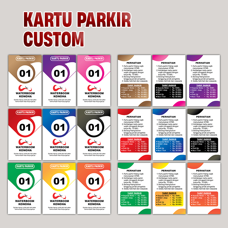 

KARTU PARKIR NOMOR MOTOR MOBIL CUSTOM UKURAN UKURAN 8,5X5,5 CM