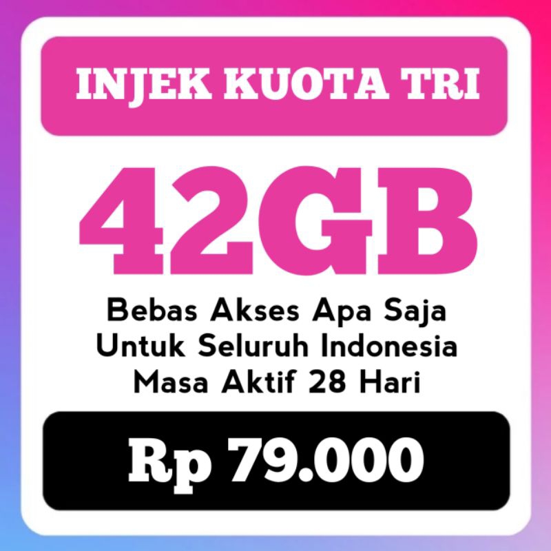 Kuota Tri Unlimited 52GB 22GB+30GB Nasional Injek