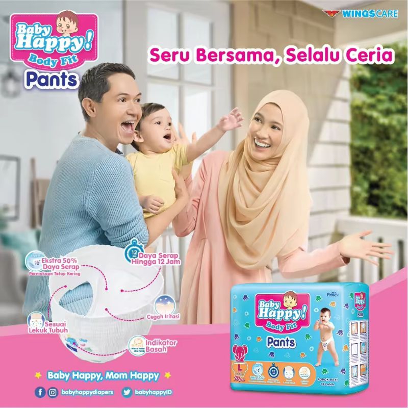 RB7 Popok Murah Baby Happy Pants S38+2 M32 L28 XL26 XXL24 Popok Celana (PAKET 2-BAL)