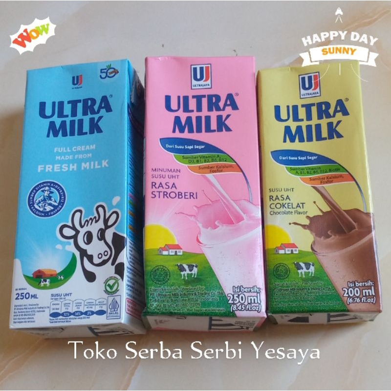 

Ultra Milk Minuman Susu UHT (250ml) Rasa Stroberi Cokelat & Original