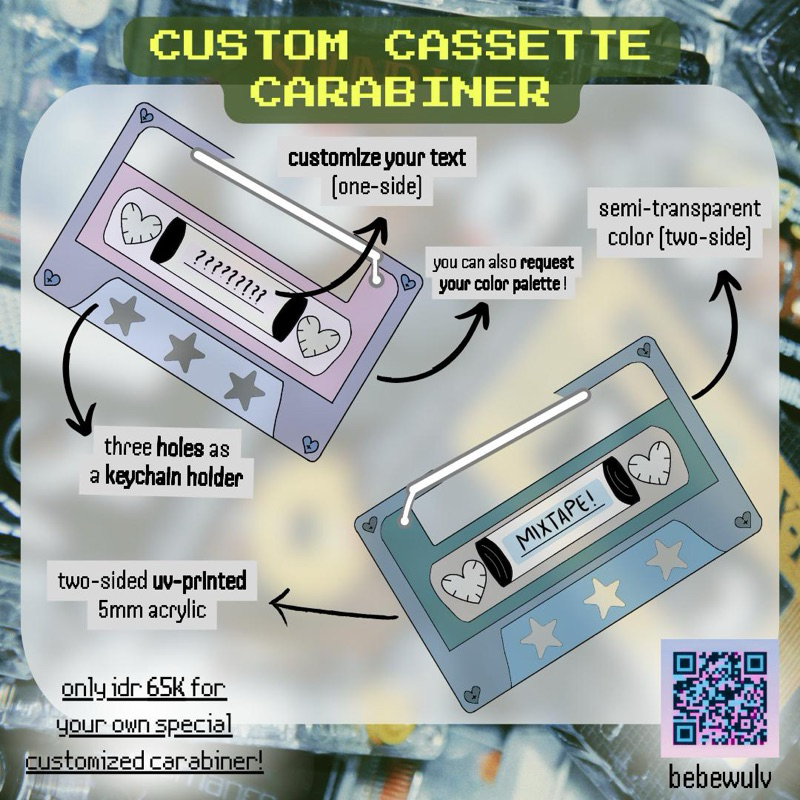 CUSTOM MIXTAPE CASSETTE carabiner / keychain holder by bebewulv
