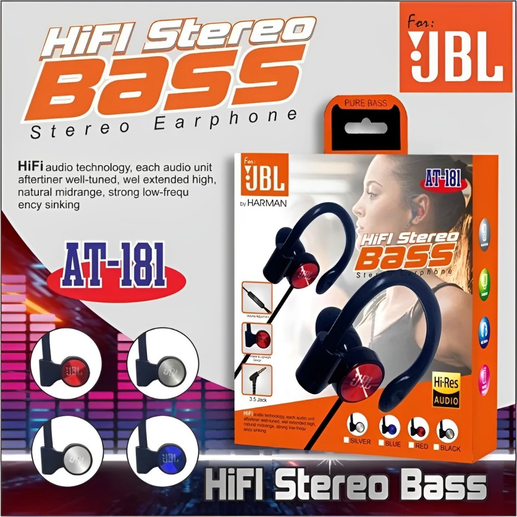 Headset Handsfree Earphone JBL AT-181 by Harman HIFI Streo Super BASS Jack 3.5 mm