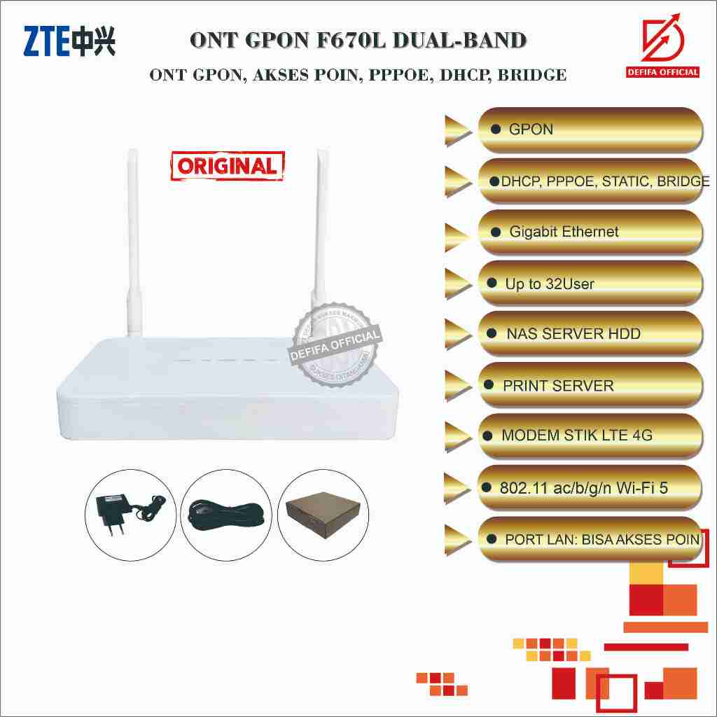 Modem ZTE ZXHN F670L Fiber Optik Wireless WIFI ONT Dual-Band Gigabit GPON