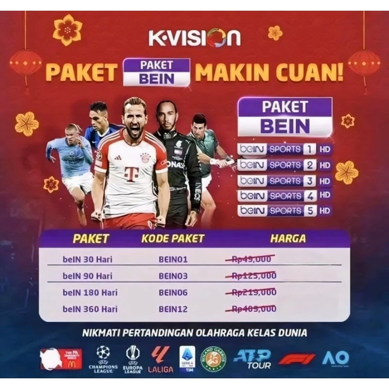 Voucher KVision Paket Bein Sport 360 hari/12 Bulan Paket Liga Champions Liga Spanyol Piala FA Europa