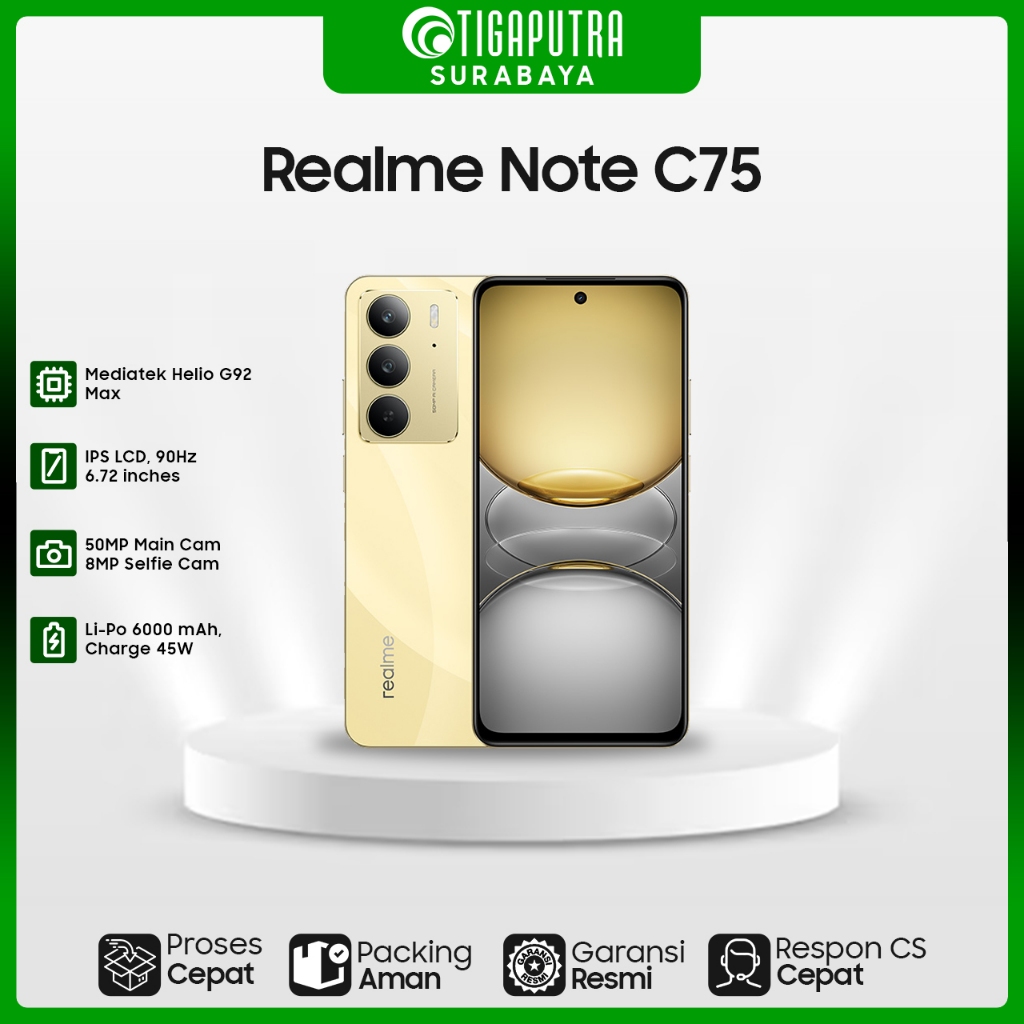 Realme C75 (RAM 8GB, ROM 128/256GB, IP69 Waterproof, 6000 mAh)