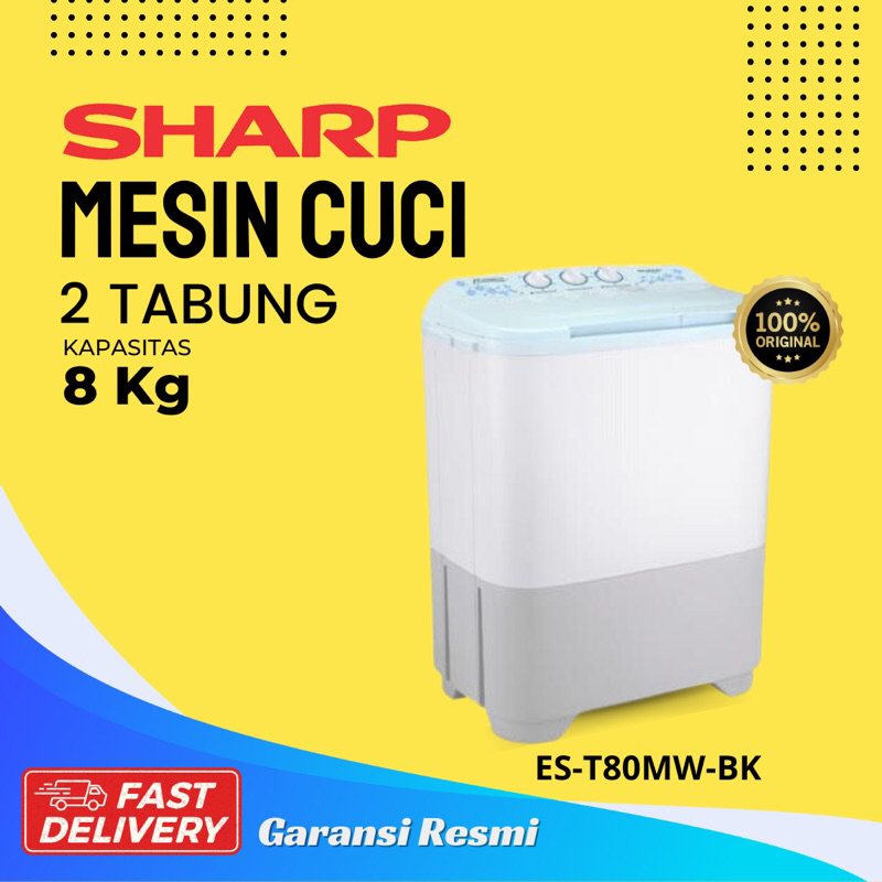 MESIN CUCI SHARP ES-T80MW-BK Mesin Cuci 2 Tabung Kapasitas 8 Kg / Puremagic Series