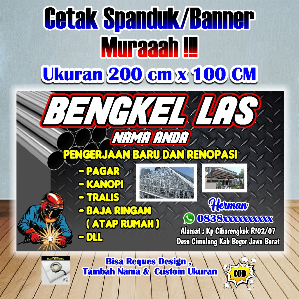 Spanduk Banner Bengkel Las Ukuran 2 Meter x 1 Meter