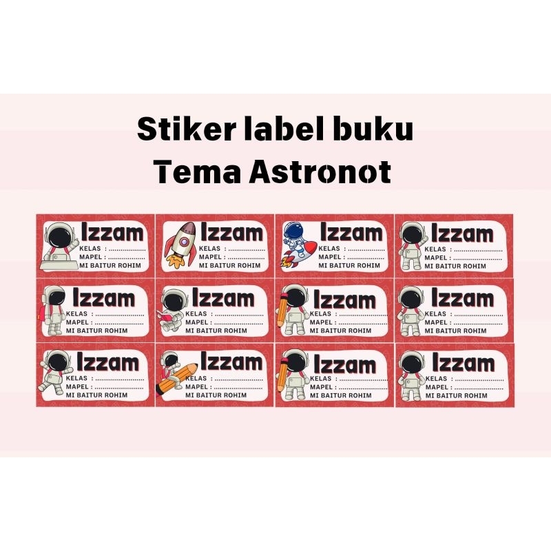 

Stiker label nama buku pelajaran tema astronot isi 44 pcs