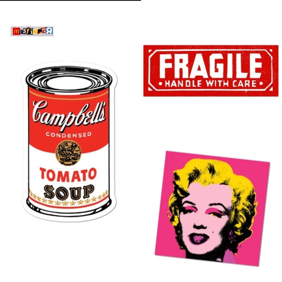 

sticker Andy Warhol graphic art stiker campbells fragile marilyn monroe