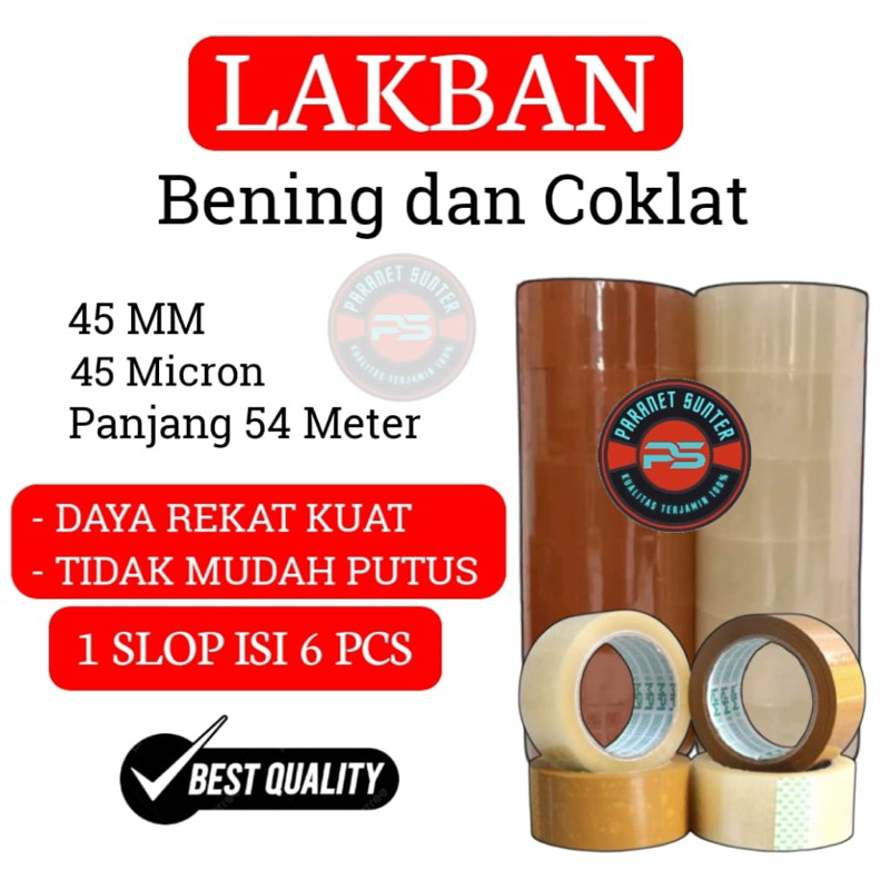 

6 pcs - Lakban Bening - Lakban Coklat UK 45mm x Panjang 54 Meter / Lakban Packing