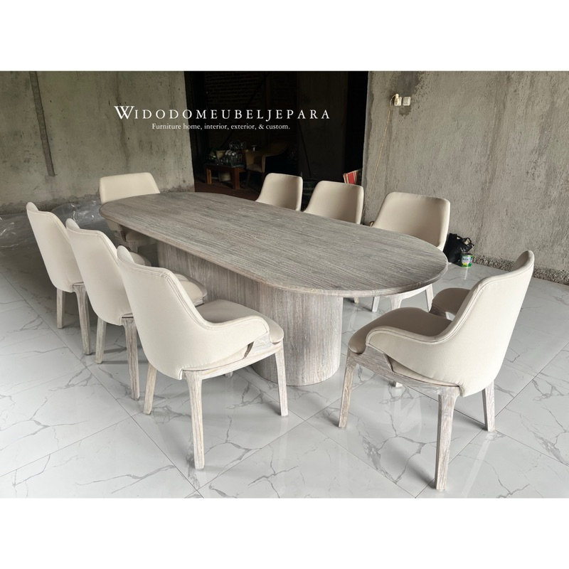 Meja makan set kursi 8
