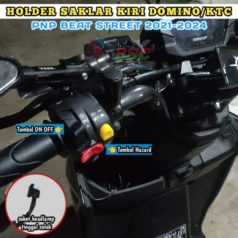 Holder Saklar kiri Beat Street 2021-2025 merk Domino copy ktc + hazard