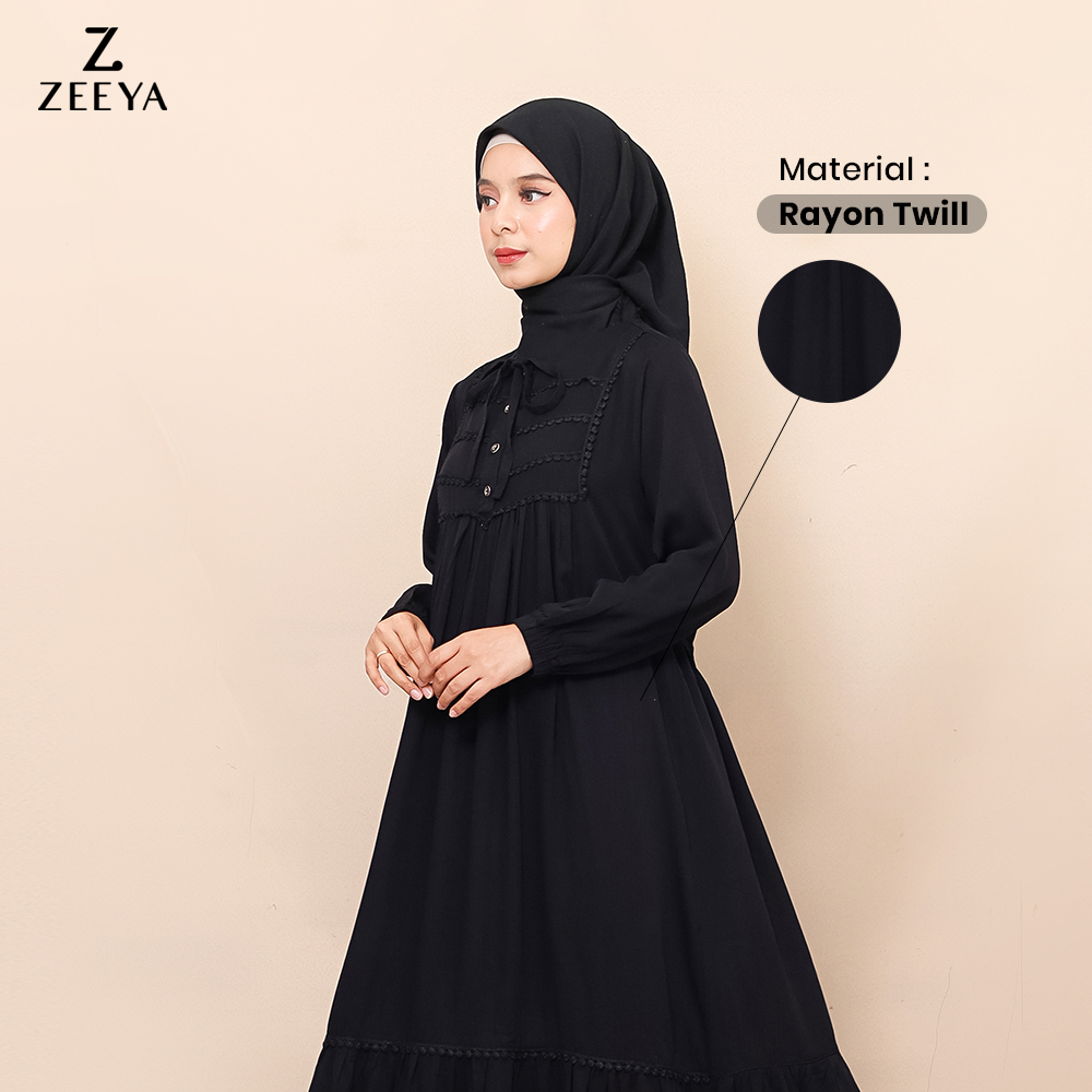 PROMO TERBARU ZEEYA COLLECTION ZOYA GAMIS DRESS UMROH HITAM POLOS RAYON TWILL BUSUI FRIENDLY SIZE M