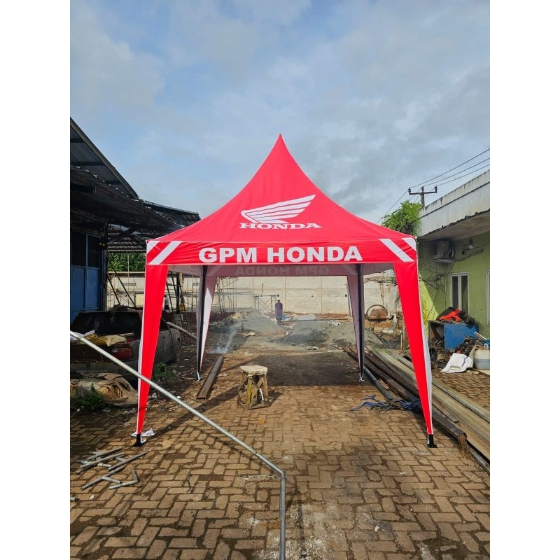 TENDA KERUCUT PIPA BESI DABEL DEX, COVER DAN ATAP Bahan PVC TERPAULIN 410GSM.
