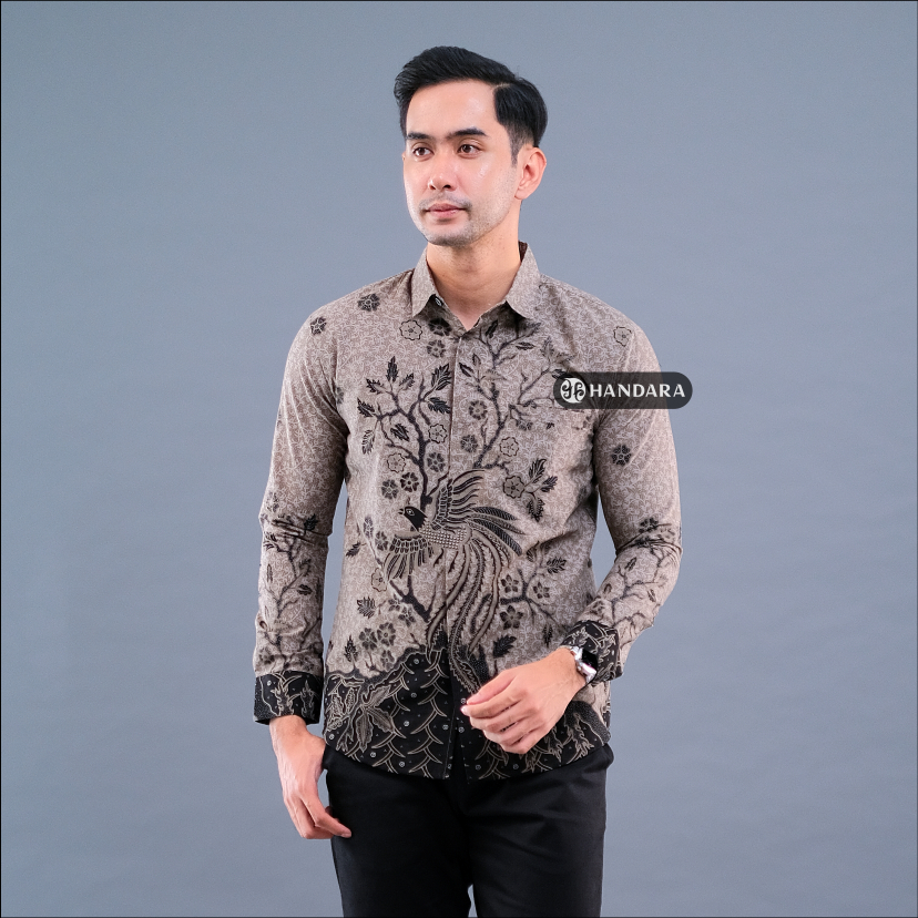 NEW DEALS HANDARA BATIK PREMIUM PRIA LENGAN PANJANG SLIM FIT FURING - JATRA ABU HITAM