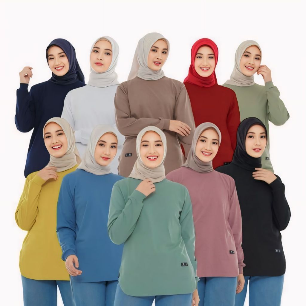 Atasan Baju Kaos Polos Wanita | Lengan Tangan Panjang  | Basic Muslimah | Baju Kaos Polos Model oval