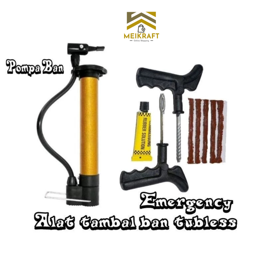Tambal Ban Tubless + Pompa Emergency / PAKET Alat Tambal Ban Tubless
