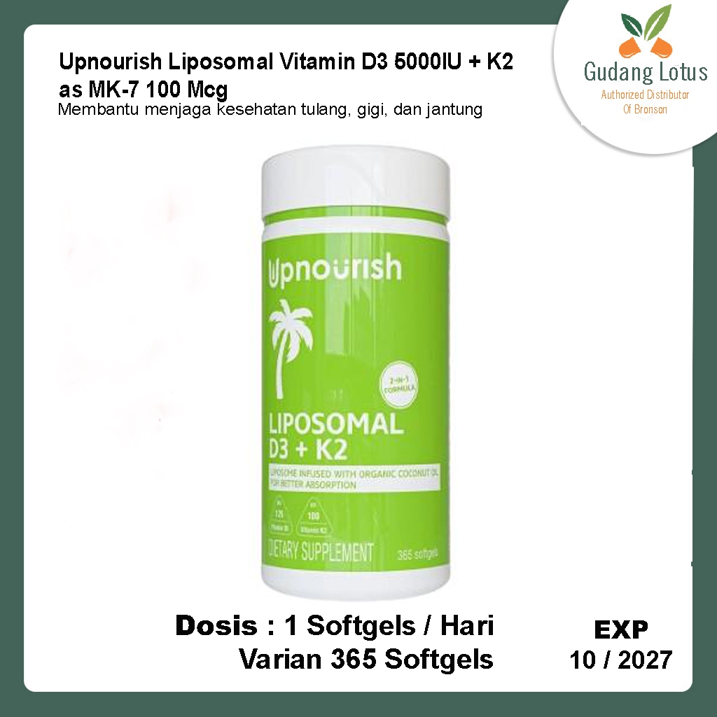 Upnourish Liposomal Vitamin D3 5000 IU + K2 100 mcg Vit D3 K2 - 365 Softgels