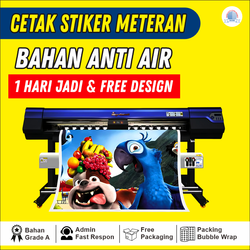 

CETAK STIKER VINYL METERAN HIGH RESOLUTION CUSTOM (1 HARI JADI & FREE DESIGN)