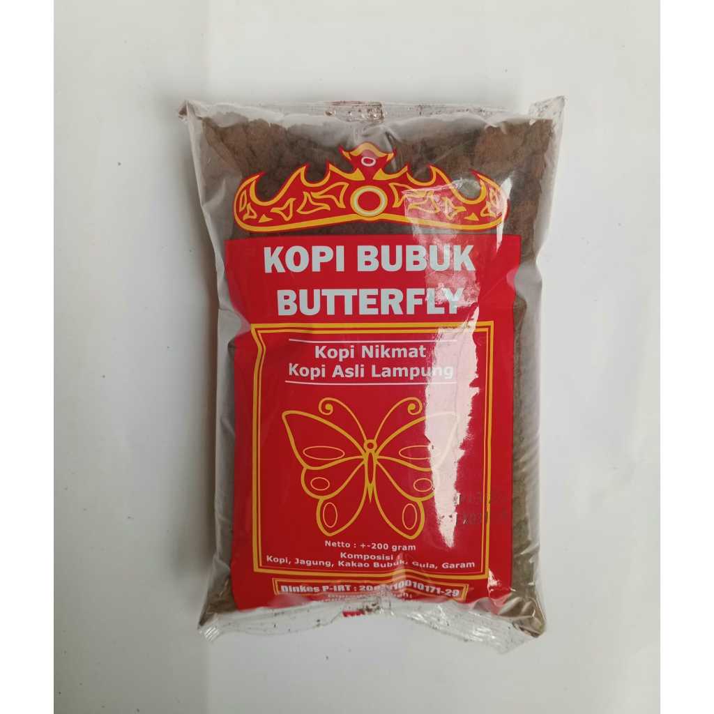 

10 Bungkus Kopi Bubuk Robusta Lampung, Butterfly Kemasan 200gr