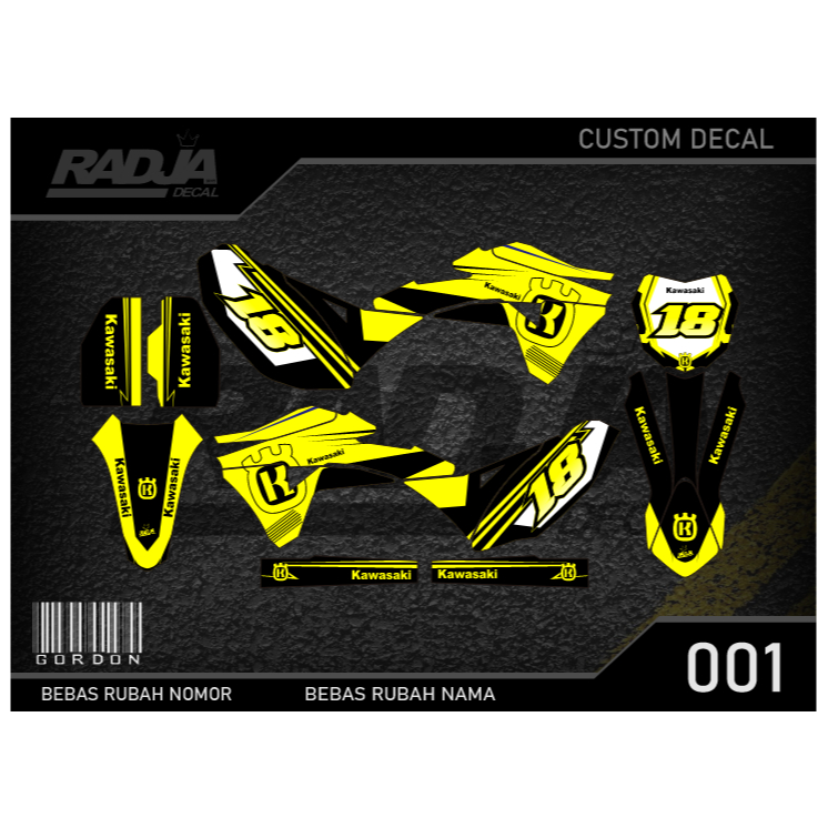 DECAL STICKER GORDON (001) DEKAL STIKER FULLBODY KAWASAKI LX KLX MERAH KUNING HIJAU BIRU GOLD EMAS O
