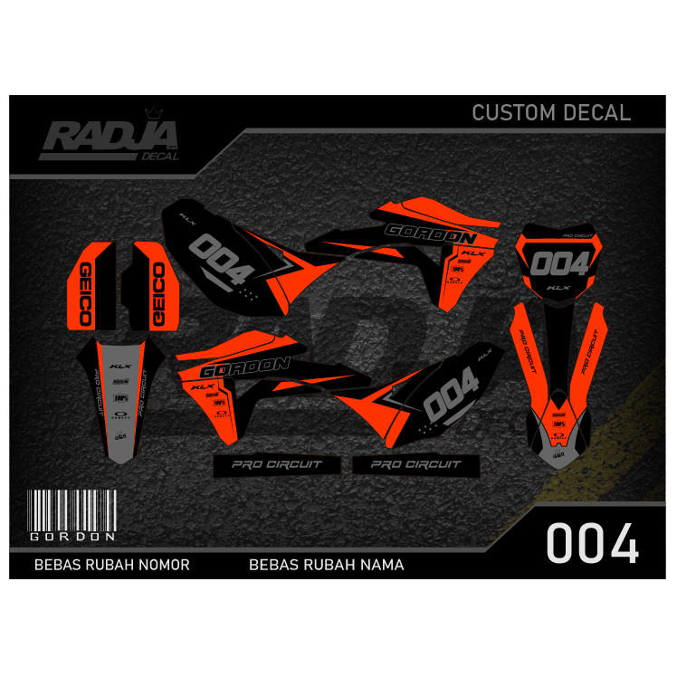 DECAL STICKER GORDON (004) DEKAL STIKER FULLBODY KAWASAKI LX KLX MERAH KUNING HIJAU BIRU GOLD EMAS O