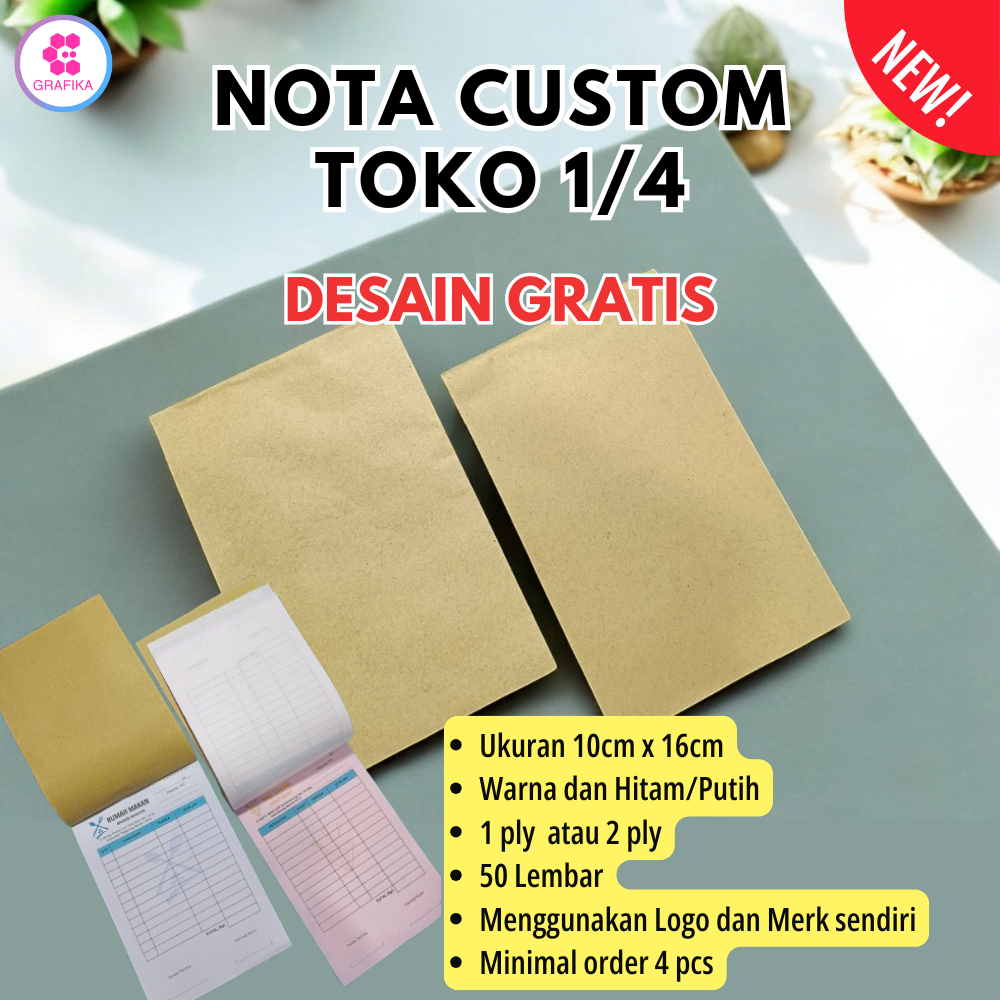 

Buku Nota Custom Untuk Toko, Bangunan, Surat Jalan, Invoice Berwarna Ukuran 1/4