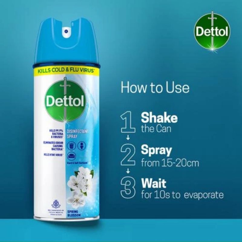 1 Botol Dettol Disinfectant Spray Crisp Breeze (biru), Morning Dew (hijau) 225 ML, 450 ML