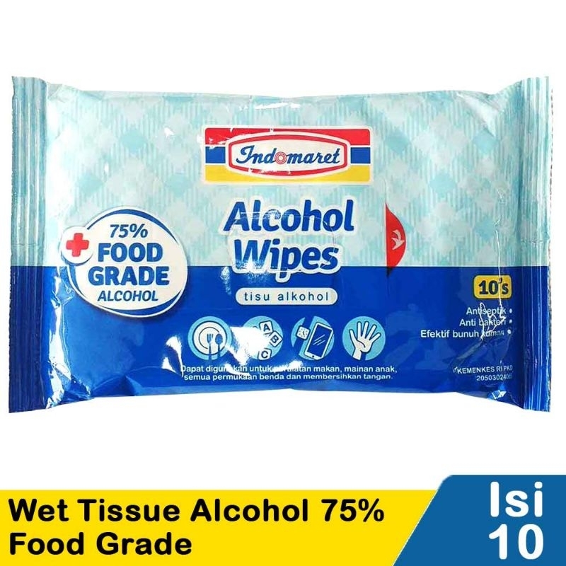 Indomaret Wet Tissue Alcohol 75% Food Grade 10'S