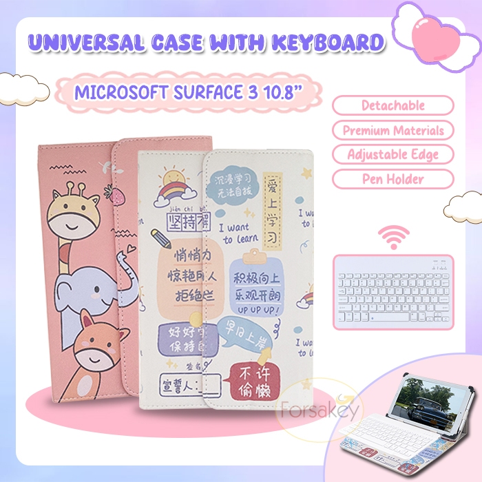 Microsoft Surface 3 10.8 Inch 10.8" Tab Tablet Windows Cute Case & Keyboard Wireless Bluetooth Bluto