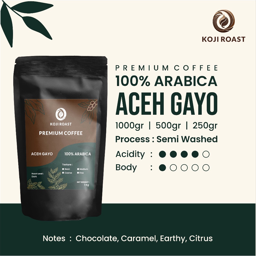 

Kopi 100% ARABICA 250g - DARK Roasted - ACEH GAYO PREMIUM - Koji Roast