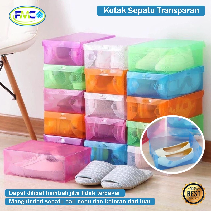 Kotak Sepatu Lipat Transparan Shoes Box Organizer Multifungsi Box Penyimpanan Sepatu Bahan Plastik P
