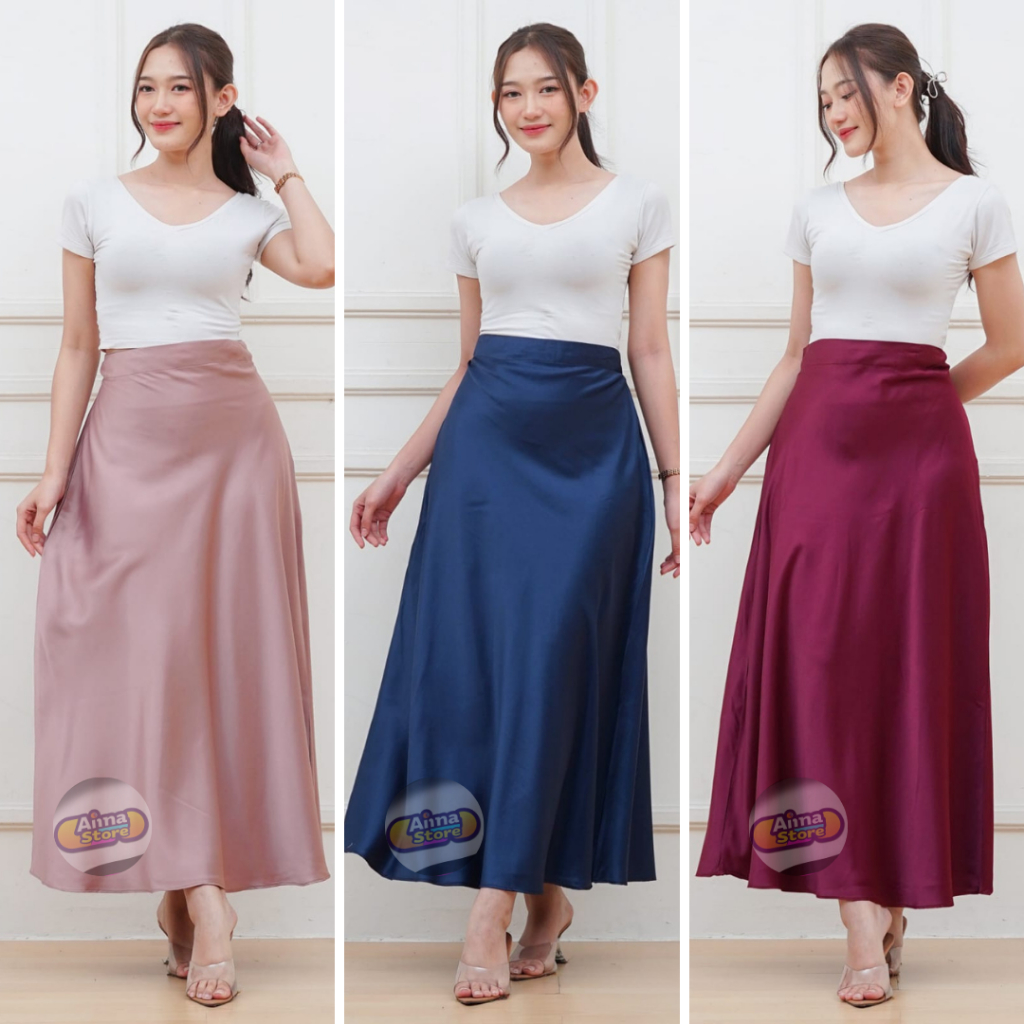 ROK SATIN SILK DUYUNG | SATIN SKIRT DUYUNG | Rok Fuji Satin | FUJI Midi Skirt | Rok Kuliah Wanita