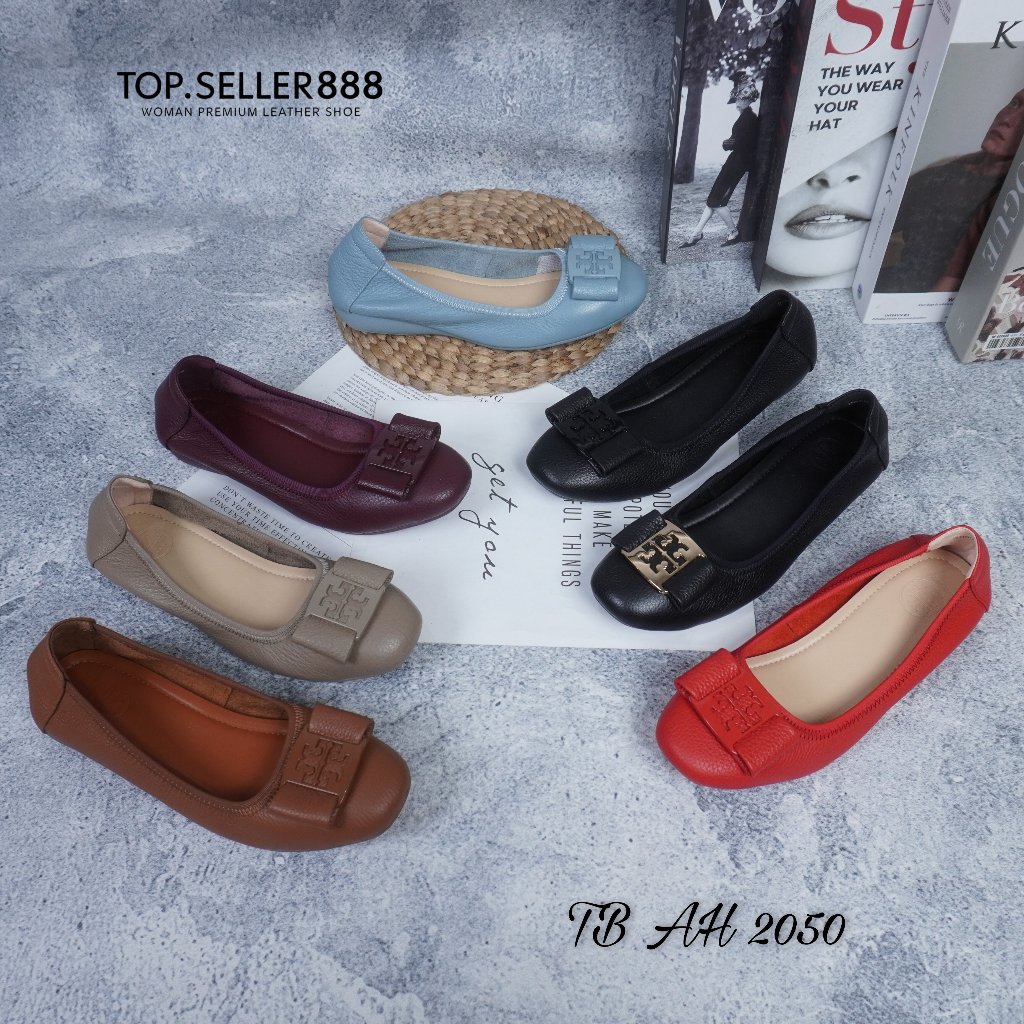 TORY Sepatu Flat Shoes Wanita 100% Kulit Asli TB AH 2050 Free Box Import Elegan Premium
