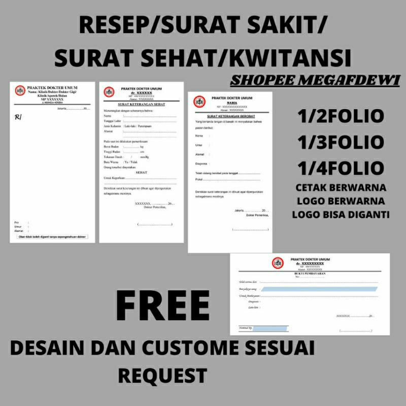 

PRINT SRT Satuan / Perlembar bukan RIM / untuk 1 kali pkai/ free design/sesuai request/sudah di tulis